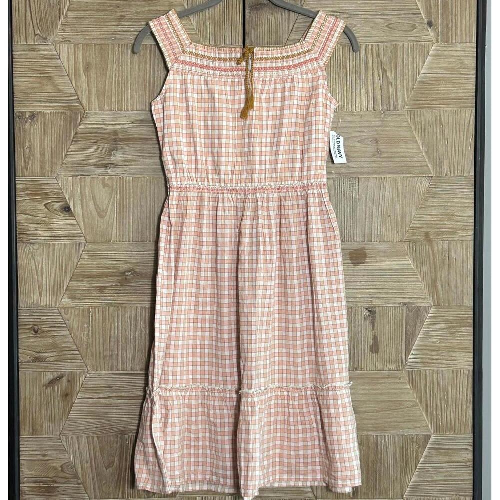 NWT Old Navy Kids Dress XL Orange Pink Gingham Cottagecore
